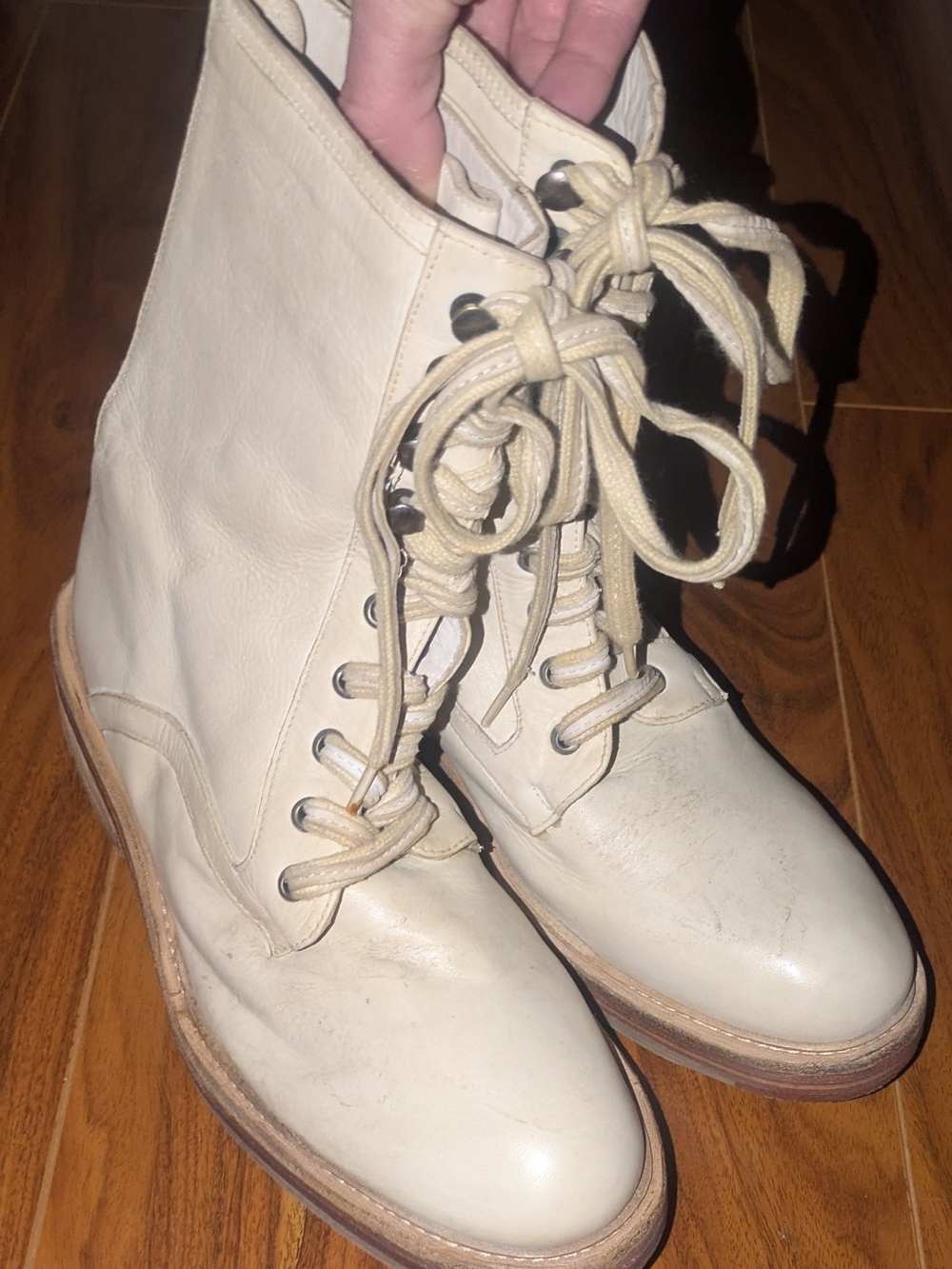 Free People Sz41/9 Women's Lace/Zip Cream Leather Boho Moto Biker Boots
